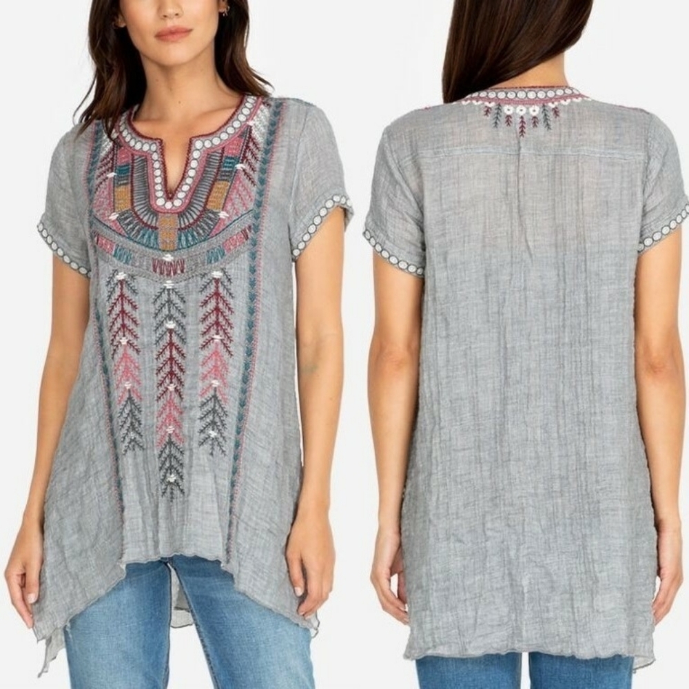 Johnny Was Gray Embroidered Women's Top Size Extra Small